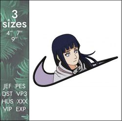 nike hinata embroidery design, anime swoosh hyuga naruto, 3 sizes