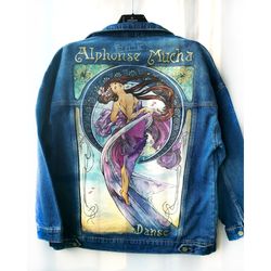 painted denim jacket with art vintage,hand painted jeans jacket,unique designer art,custom clothing,personalized pattern