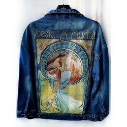 women hand painted denim jacket with art vintage,alternative clothing,custom clothing,personalized pattern,one of a kind