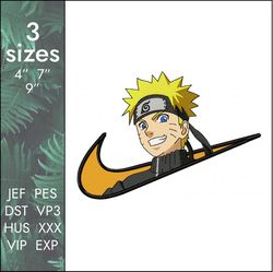 nike naruto embroidery design, anime konoha swoosh logo, 3 sizes