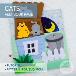 quiet book page with cats sewing pattern, felt game hide-and-seek