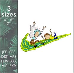 nike rick morty embroidery design, cartoon, 3 sizes