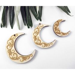 10 pieces - diy unfinished moon shape blanks, laser cut wood earrings, wood jewelry accessories, crescent moon