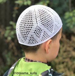 crochet cotton kufi hat solid white