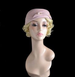 pink vintage hat, 1920s style hat, winter hat, ,1930s hat, 1940s hat