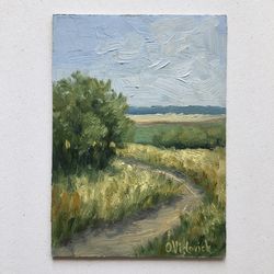 oil painting neutral landscape original painting landscape 5x7 inch artwork living room vertical pathway wall art