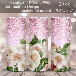 flowers tumbler sublimation design for 20 oz skinny tumblers | seamless glitter straight and tapered tumbler templates