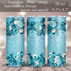 blue flowers tumbler sublimation design for 20 oz skinny tumblers | seamless floral straight and tapered template png