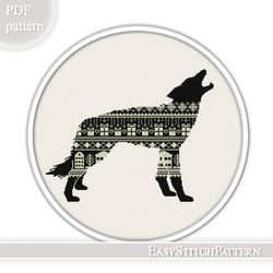 wolf cross stitch pattern. christmas cross stitch pattern. scandinavian cross stitch.