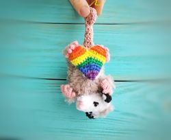 rainbow opossum, car mirror hanging, car accessories, possum plush