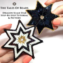beaded star pattern - dragon scale / seven point peyote star tutorial beaded christmas ornament