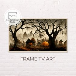 samsung frame tv art | 4k halloween scary houses fall landscape decor composition for the frame tv |digital art frame tv