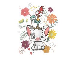 vintage disney moana 70s style floral pua and hei hei png
