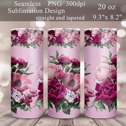 pink flowers tumbler sublimation design | floral straight and tapered tumbler templates png