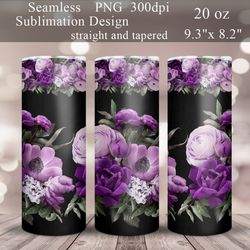 purple flowers tumbler sublimation design | seamless floral straight and tapered tumbler templates png