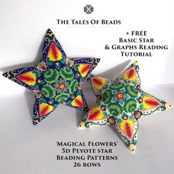 magical flower peyote star pattern / beaded star patterns / seed bead ornament beading patterns