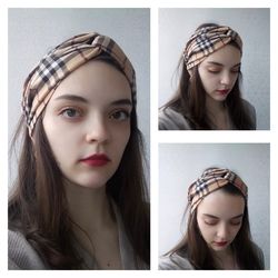 knotted headband, turban twist boho. a wide headband made of check fabric for women. gift for women. plaid headband.