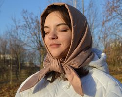 warm hood kerchief. winter hood scarf. waterproof, quilted hood. detachable puffy hooded. winter hat shawl. beige hood.