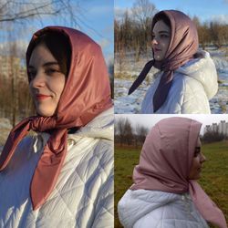 warm hood kerchief. winter hood scarf. waterproof, quilted hood. detachable puffy hooded. winter hat shawl. violet hood.