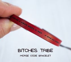 bitches tribe morse code bracelet, best friend gifts, female friend gift, girl gang bracelet, leather braclet