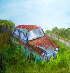 old car painting oil  original art auto