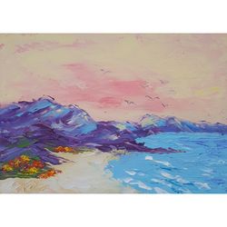 carmel beach painting monterey bay original art aceo seascape wall art small impasto oil painting