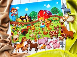 Educational Tablet, Farm Animals Set, Felt Story, Tactile Book, Sensory Toy