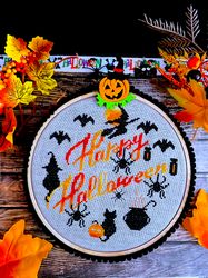 happy halloween ornament cross stitch pattern pdf by crossstitchingforfun instant download halloween cross stitch chart