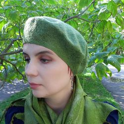 handmade wool wetfelting beret elven herbs