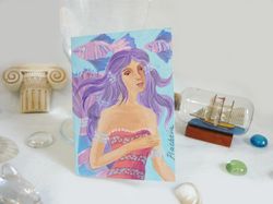 miniature mermaid acrylic aceo, a girl in the waves in water