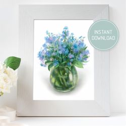 printable flowers wall art, bedroom wall art, forget-me-not, large art, dining room art, art print, floral printable art