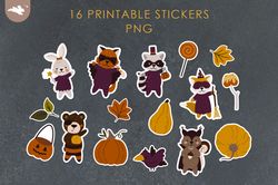 16 halloween stickers, printable digital stickers bundle