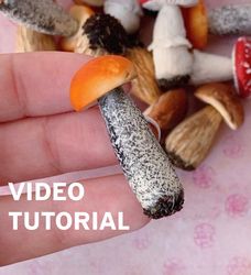 miniature mushrooms (boletus). tutorial polymer clay. mini fake vegetables. video, clay pattern, diy mini garden, forest