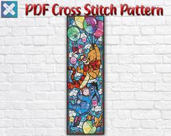 winnie the pooh stained glass cross stitch pattern / disney counted cross stitch pattern / cartoon printable pdf chart