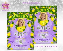 lemon party invitation, lemon birthday, lemon photo invitation, lemon birthday party