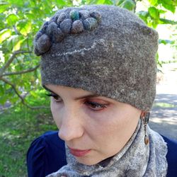 handmade wool wetfelting hat frost