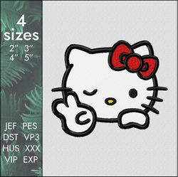 kitty peace embroidery design, hello kitty kids, 4 sizes