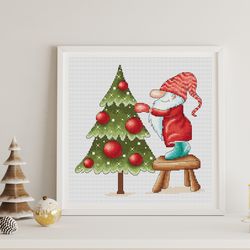 christmas gnome cross stitch pattern pdf, christmas tree cross stitch pattern, holiday gnome, holiday cross stitch