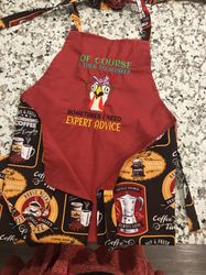 adult reversible apron, kitchen apron, sarcastic chicken, coffee theme