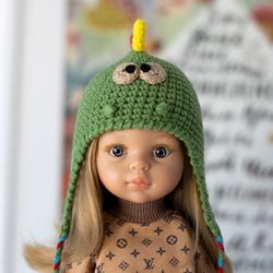 crocheted dinosaur hat for 13" dolls paola reina, meadowdolls dumplings, little darling, siblies rrff for halloween