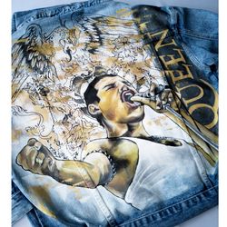 hand painted denim jacket, portrait by photo queen, custom clothes, unisex jean jacket,  personalised designer drawing