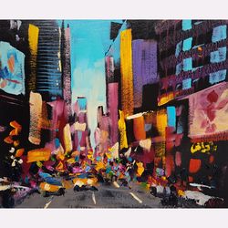 cityscape painting original oil megapolis wall art city street artwork 10"x12"