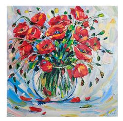 poppy painting flower original art floral wall art poppies still life 12x12 inch