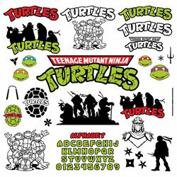 cartoon svg bundle ninja turtles digital vector font alphabet png video gamer gift pdf eps design clipart circut files