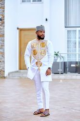 men african kaftan suit/ men african clothing top and pants set/ men african wedding suit/ groomsmen african suit