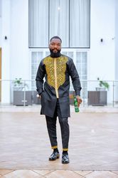 men african kaftan suit/ men african clothing top and pants set/ men african wedding suit/ groomsmen african suit