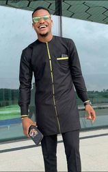 men african kaftan suit/ men african clothing top and pants set/ men african wedding suit/ groomsmen african suit