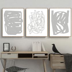 gray abstract print set of 3 downloadable prints large artwork abstract poster gray wall art modern triptych minimal art