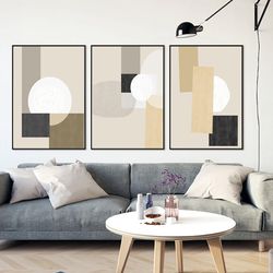 geometric poster abstract print three wall art set of 3 downloadable prints modern painting gray art living room decor