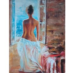 naked woman art erotic painting original art erotic wall art nude painting 35.4" by 27.5" by timpaintings